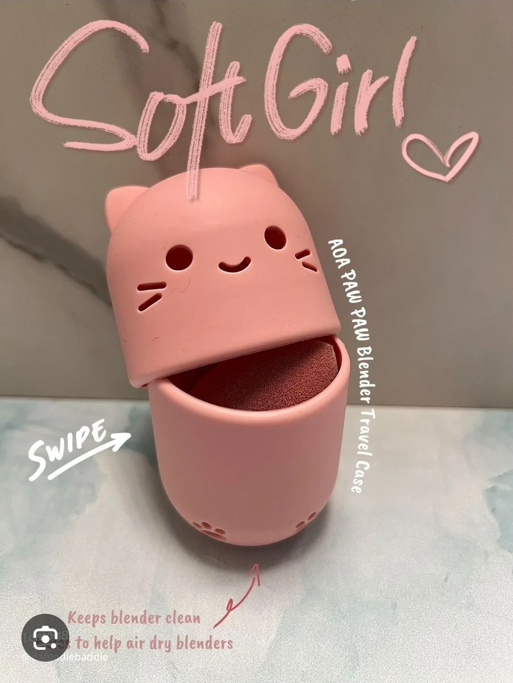 Cute Pink Cat Silicone Makeup Sponge Travel Case BNIB